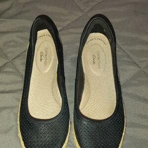 Clarks Black Flats Slip-On Comfort Loafers
